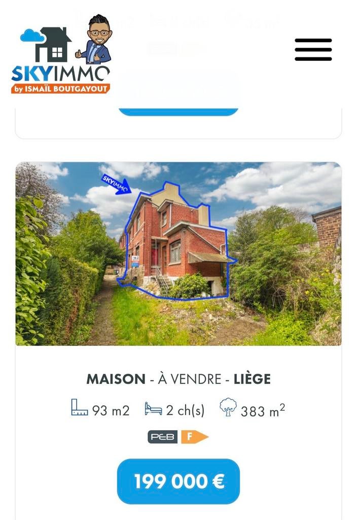 Maison 3 façades a vendre Centre de Liège