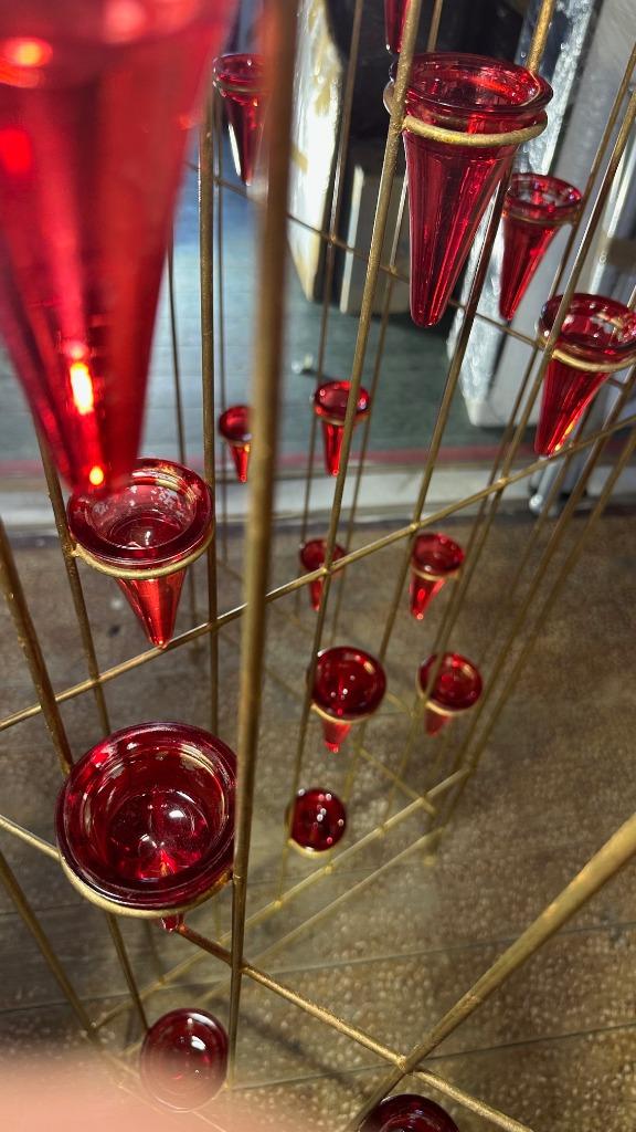Paravent métal doré avec bougeoirs en  verre rouge, Enlèvement, Utilisé