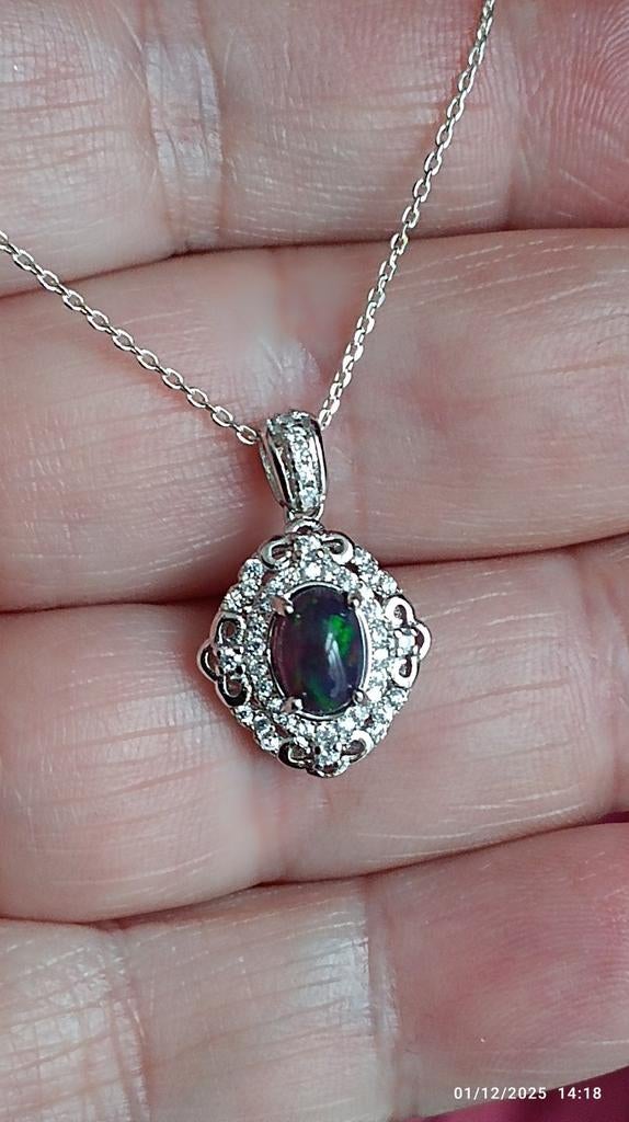 Pendentif en argent massif avec opale noire d'Éthiopie, Enlèvement ou Envoi, Neuf, Argent, Argent