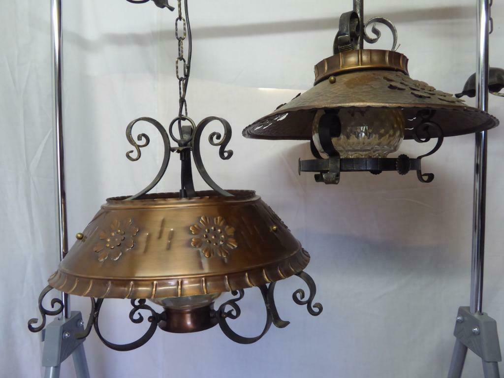lustres en cuivre avec fer antique + verre ambre, Enlèvement ou Envoi, Cuivre
