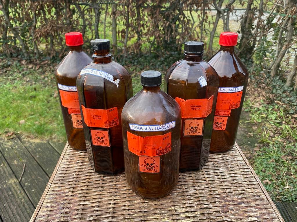 5 x VINTAGE labo/apotheek fles 1liter (leeg), Verzenden