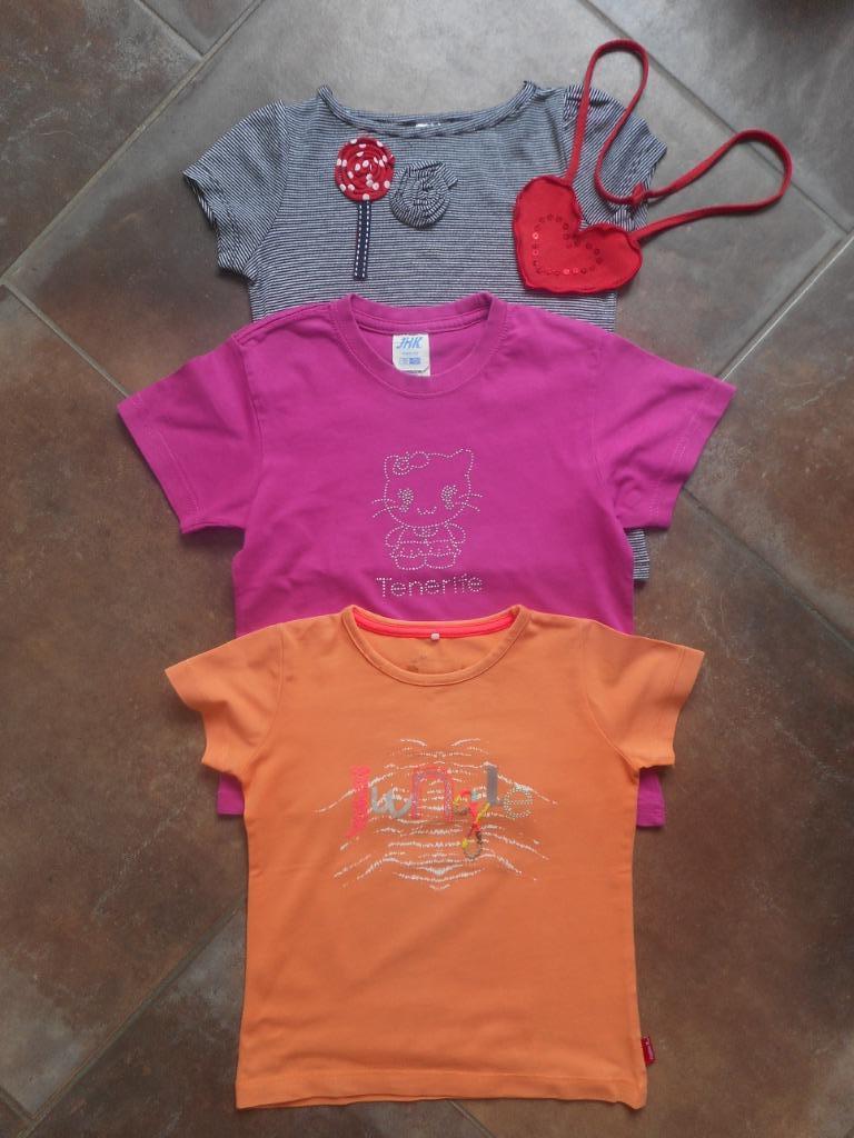 Pakket met 3 T-shirts korte mouwen voor meisje maat 104-110, Enlèvement ou Envoi, Utilisé, Fille, Chemise ou À manches longues