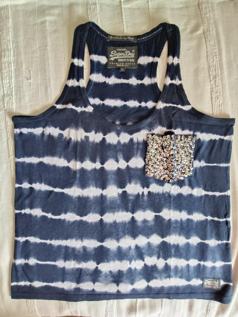 Débardeur Superdry bleu ligné blanc taille S, Sans manches, Enlèvement ou Envoi, Superdry, Taille 36 (S)