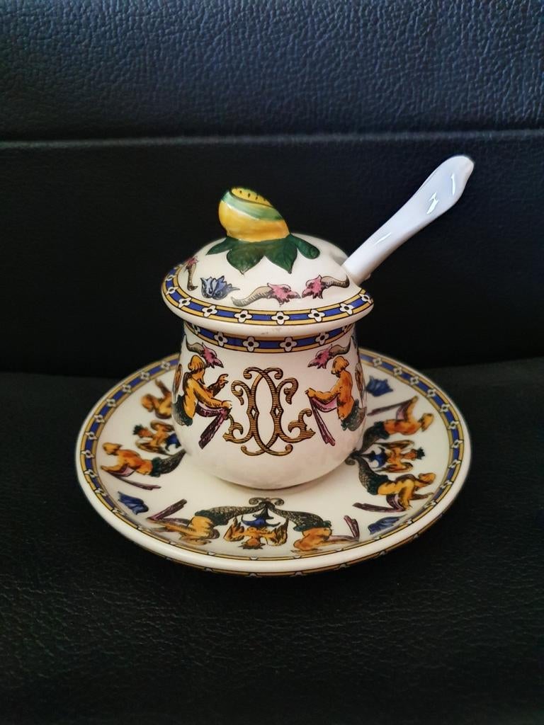 Moutardier en porcelaine KG Lunéville monogrammé, Enlèvement ou Envoi