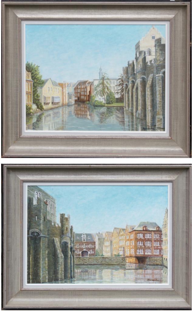 M. Hendrikx: 2 x Gravensteen Gent (O/D, 80 x 65 cm), Antiek en Kunst, Ophalen of Verzenden