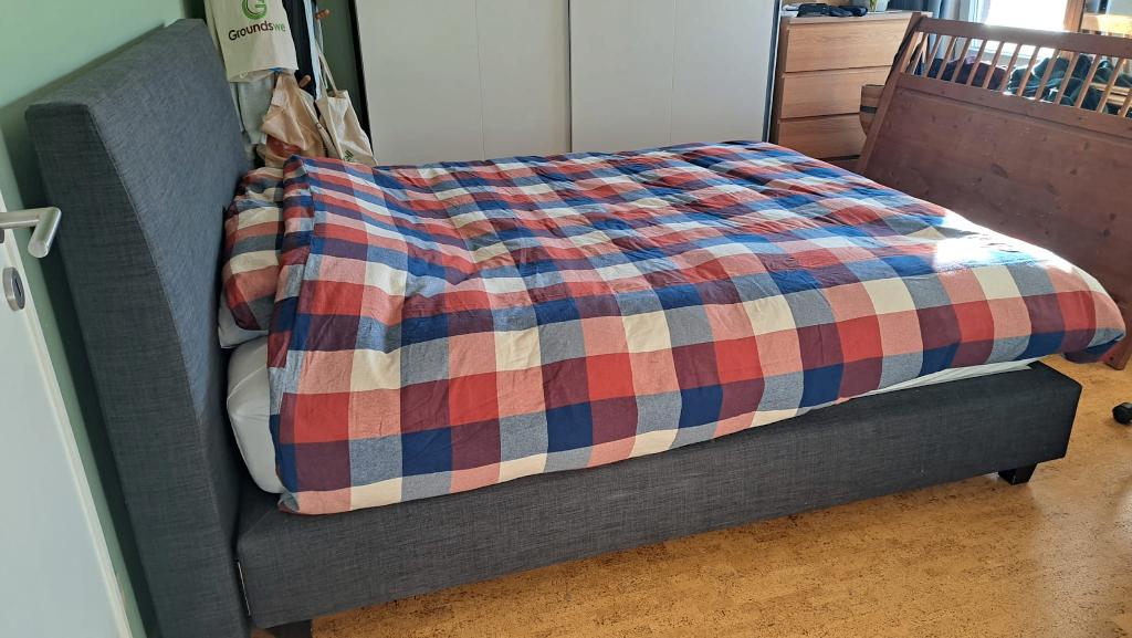 Boxspring Bed Onderstel 180x200 & Hoofdbord 110 - Antraciet, Gebruikt, Royal Hilton + hoofdbord Windsor, Tweepersoons, Ophalen of Verzenden