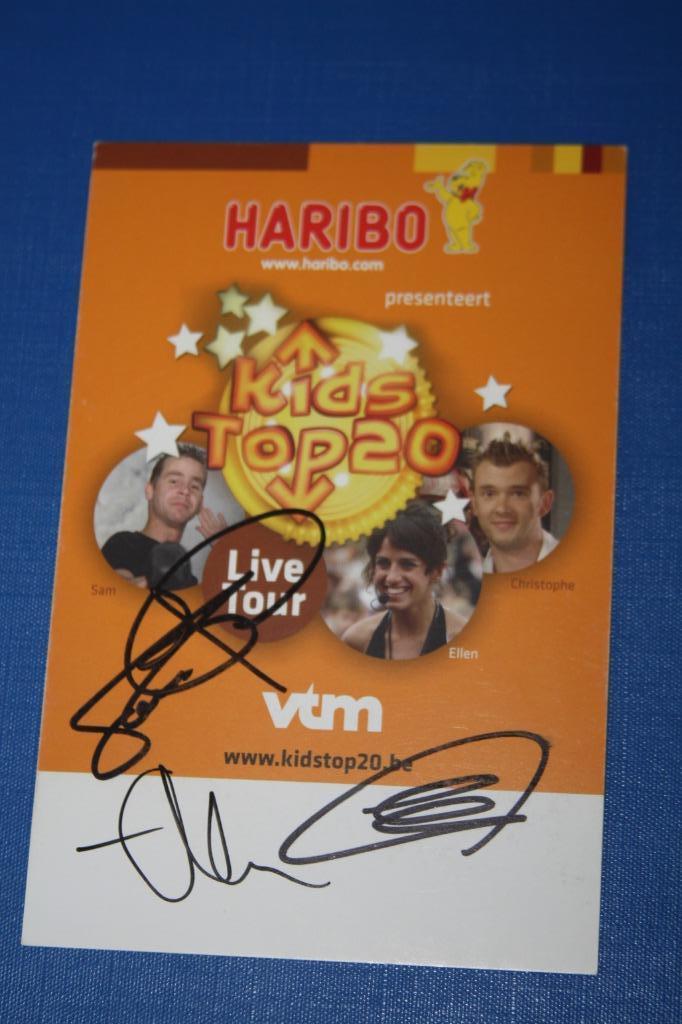 Kids top 20 live tour ( Sam , christophe , ellen )gesigneerd, Ophalen of Verzenden, Zo goed als nieuw, Foto of Kaart, Gesigneerd