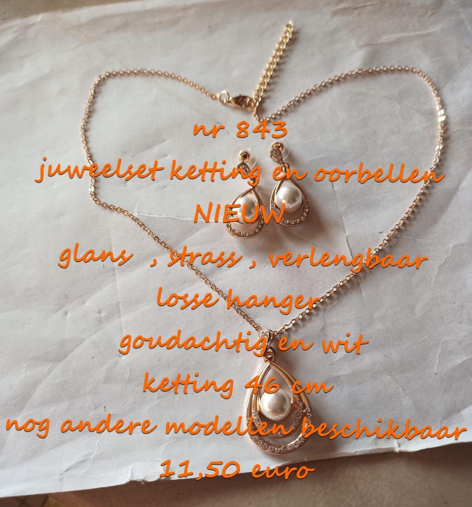 843. Juweelset : ketting en oorbellen , NIEUW  @LAATSTE STUK, Overige materialen, Verzenden, Wit, Nieuw