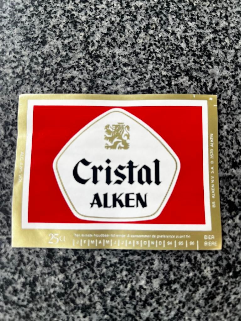 Etiket Cristal Alken 25CL goude leeuw, Collections, Marques de bière, Enlèvement ou Envoi, Leeuw