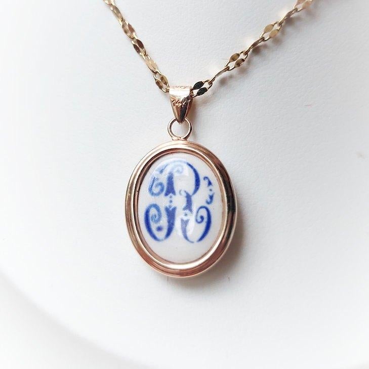 Vintage Hanger 14k Volgoud met Limoges - R, Neuf, Enlèvement ou Envoi, Or, Or