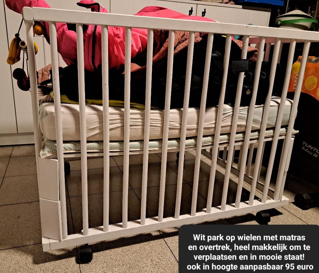 Park wit op wielen, Kinderen en Baby's, Babyparken, Ophalen, In hoogte verstelbaar