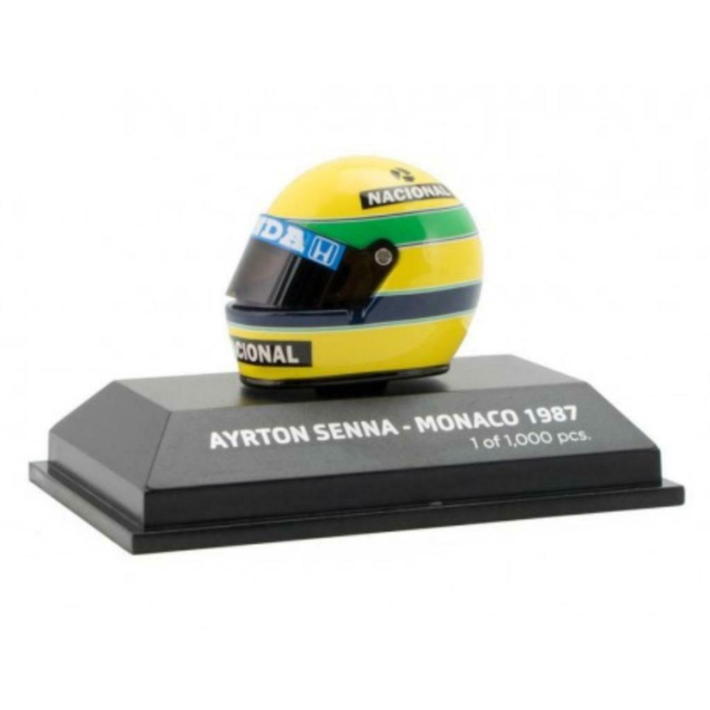 GEZOCHT Helmpje  Senna Minichamps 1/8 Monaco 1987, Enlèvement ou Envoi, Neuf, Plus grand que 1:35, Personnage ou Figurines