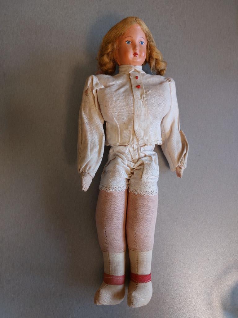 Vieille tête de poupée en composite et corps en tissu, cheve, Collections, Enlèvement ou Envoi, Comme neuf, Poupée