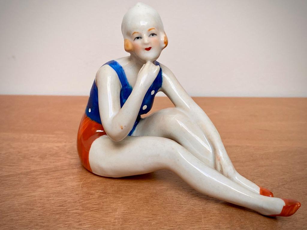 ANTIEK ART DECO BADPORSELEINEN BEELDJE UIT 1930, Antiek en Kunst, Ophalen of Verzenden