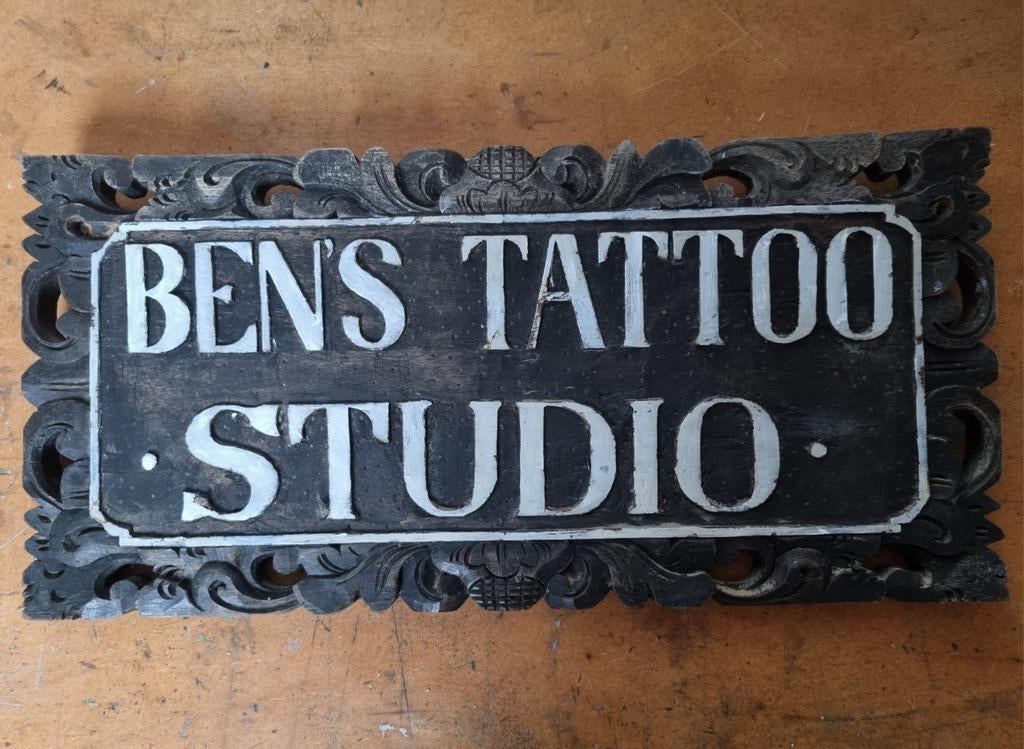 Gegraveerde houten Bens-tatoeage, Ophalen of Verzenden