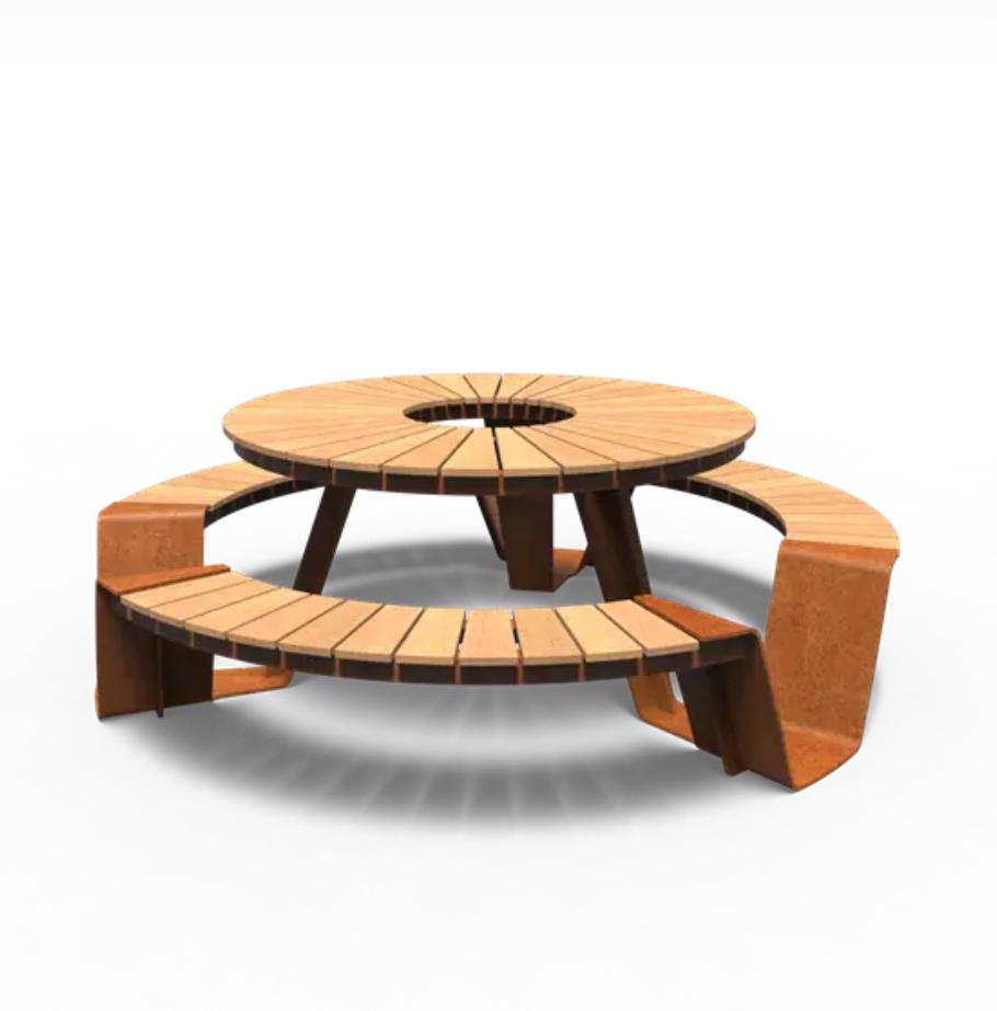 Table de pique-nique ronde avec canapé en acier corten, Jardin & Terrasse, Tables de pique-nique, Enlèvement, Neuf, Rond, Acier