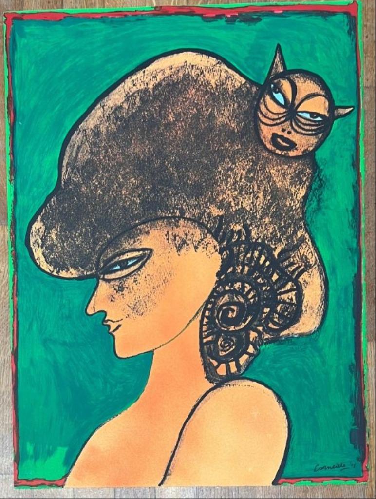 Corneille - Femme au chat au fond vert, Antiquités & Art, Art | Lithographies & Sérigraphies, Enlèvement ou Envoi