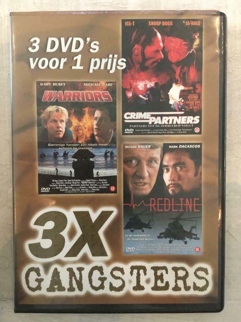 DVD " 3 X GANGSTERS " Warriors - Crime Partners - Redline, Vanaf 16 jaar, Verzenden, Actie