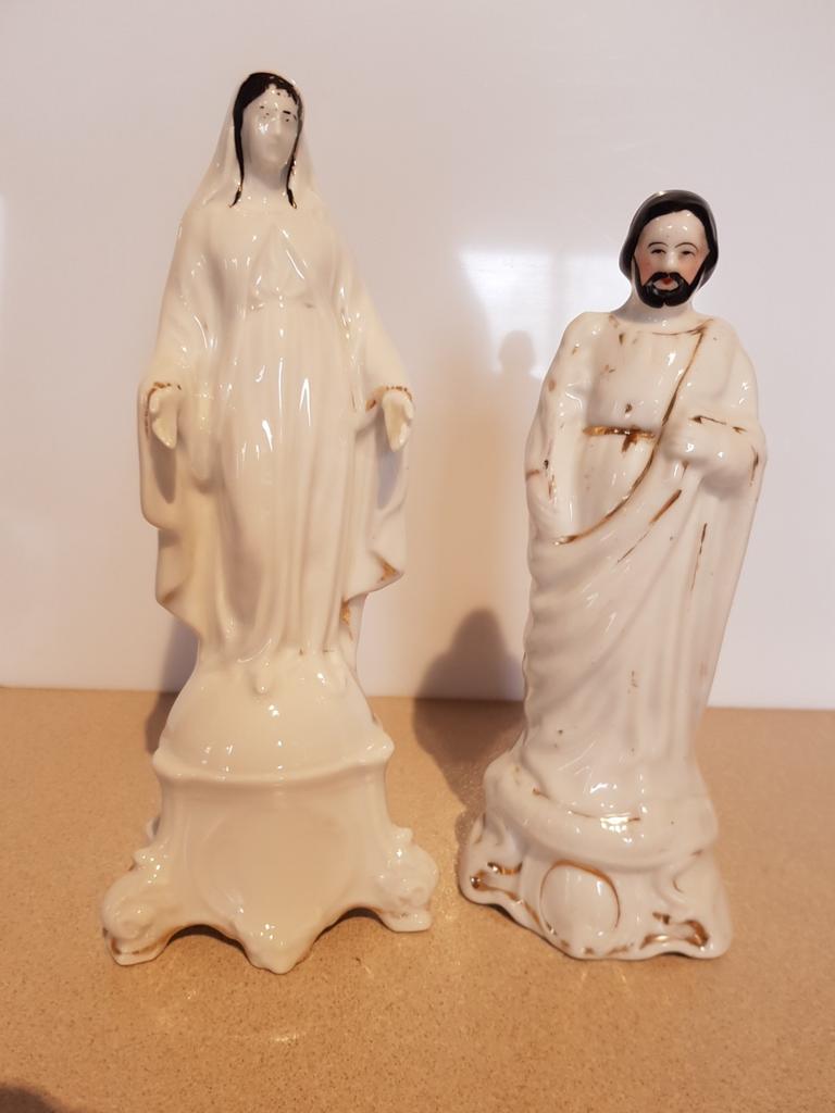 Antiek heiligenbeelden porselein Vieux Bruxelles, samen €20, Ophalen of Verzenden
