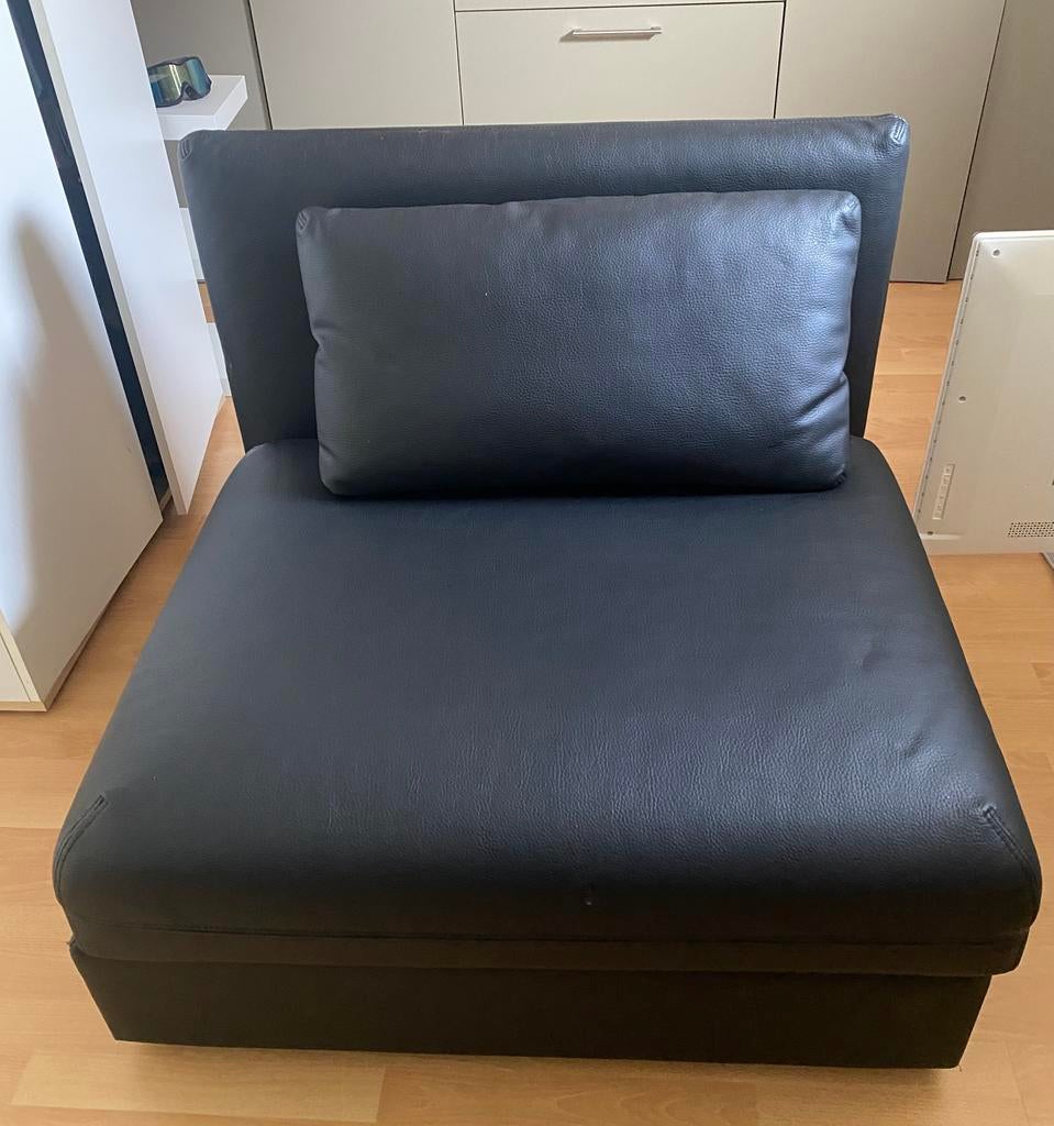 Zetel IKEA leder zwart, Huis en Inrichting, Ophalen, Gebruikt, Zwart