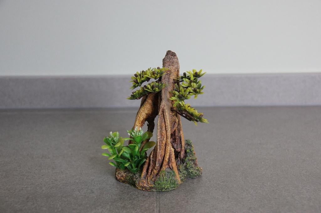Aquariumdecoratie - boomstronk met kunstplanten, Dieren en Toebehoren, Ophalen, Zo goed als nieuw