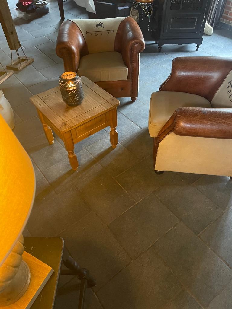 fauteuil, Huis en Inrichting, Fauteuils, Zo goed als nieuw, Hout, Leer, Stof, 75 tot 100 cm, 100 tot 125 cm, Ophalen
