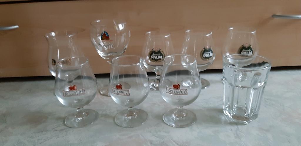 Verschillende bierglazen, Duvel, Leffe, Palm, Kriek, Verzamelen, Glas en Drinkglazen, Ophalen, Zo goed als nieuw