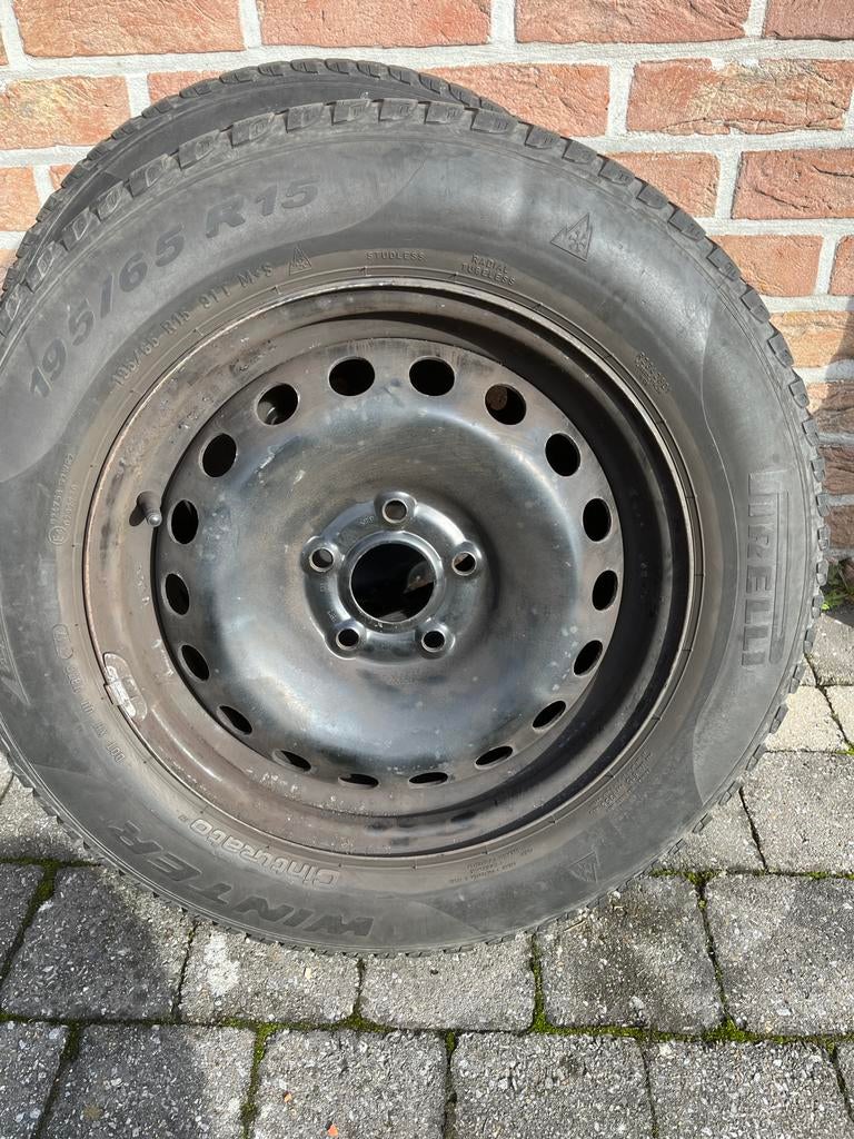 Set 4 Pneus hiver 195/65 R15 sur tôle, Auto-onderdelen, Banden en Velgen, Ophalen, Gebruikt, 15 inch, Winterbanden