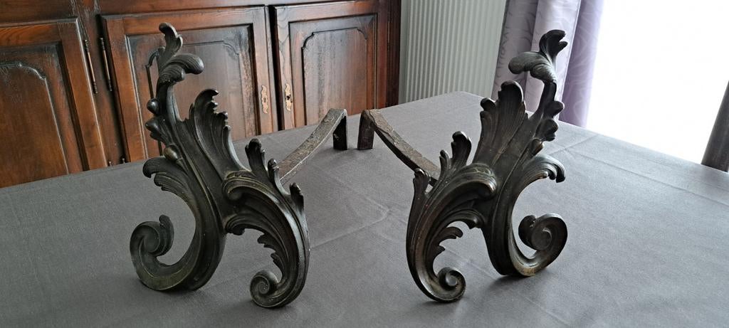 Chenets en bronze,  type rocaille, Enlèvement, Bronze