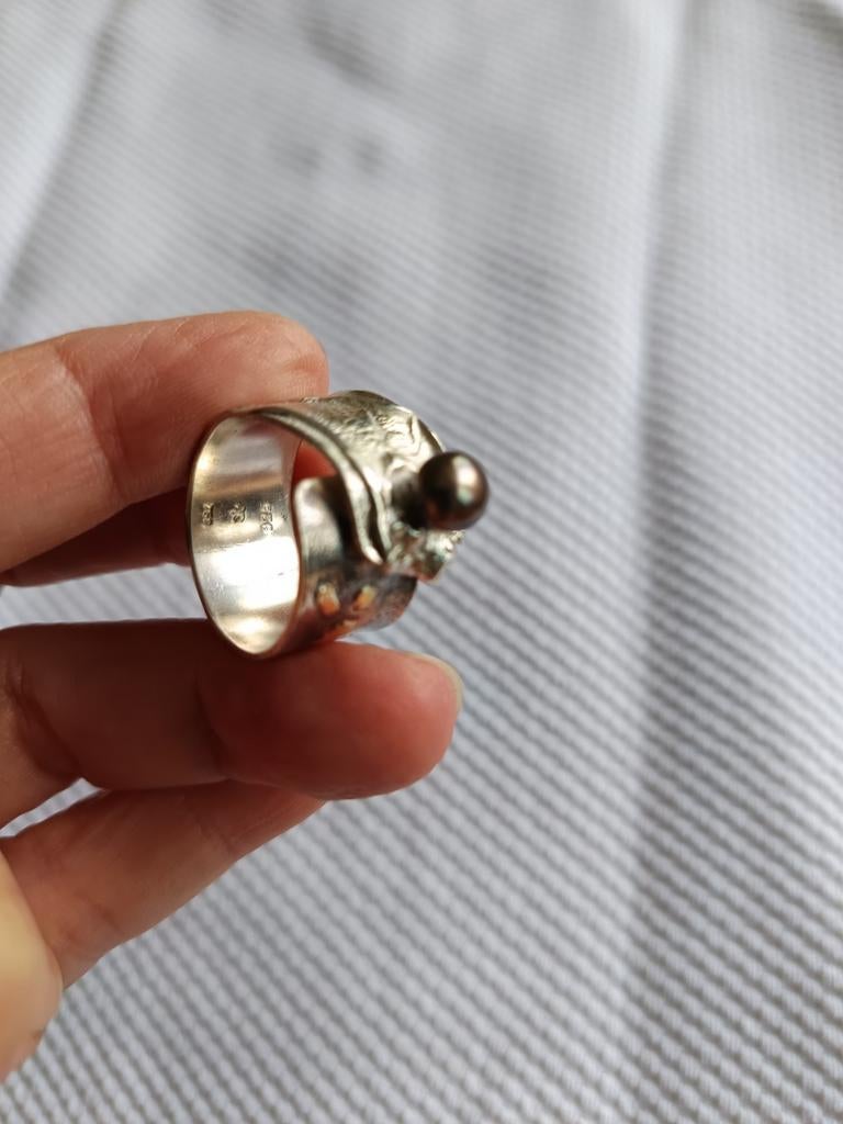18k silver yellow gold pearl ring, Ophalen of Verzenden, Zo goed als nieuw