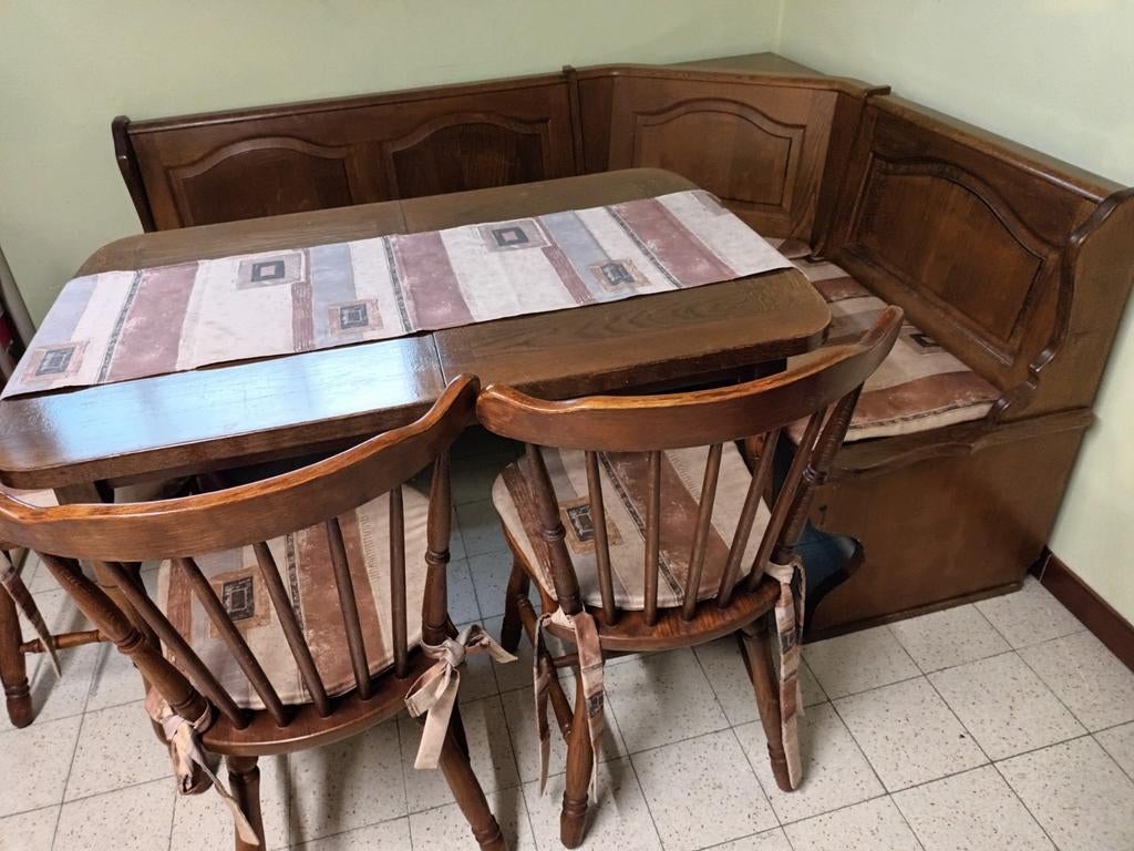 Eiken eethoek: hoekbank, tafel en 3 stoelen, Huis en Inrichting, Ophalen