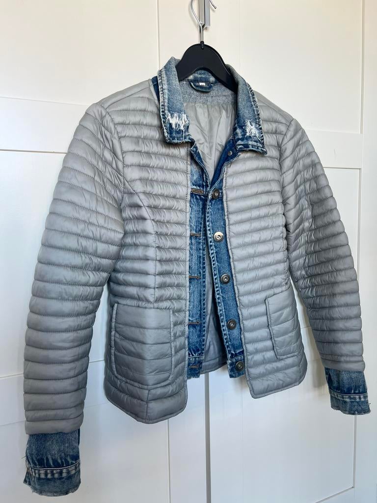 Monte Servino gewatteerde jas met denim maat medium, Kleding | Dames, Ophalen of Verzenden, Gedragen, Maat 38/40 (M), Grijs