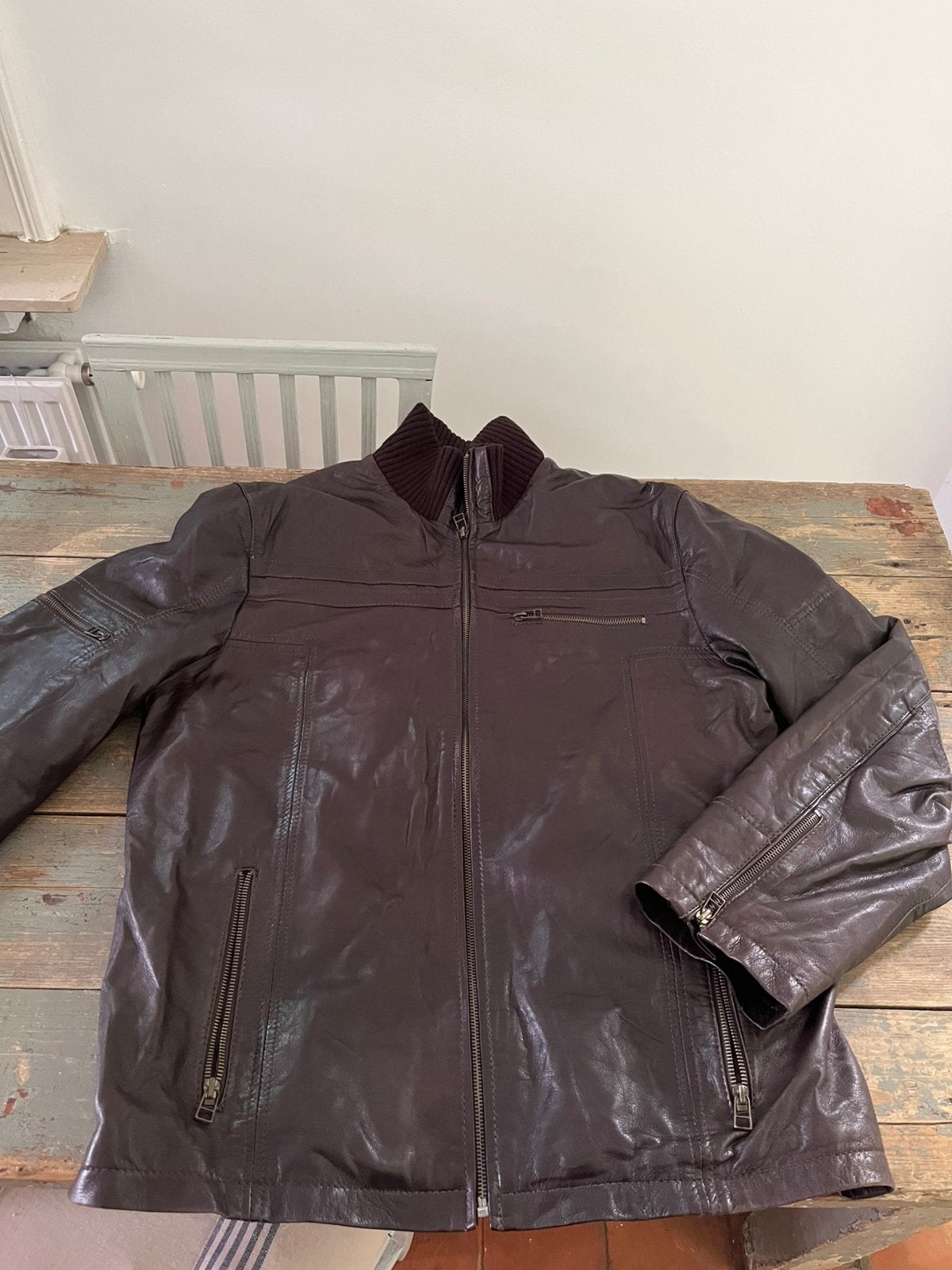 JAS VEST JACKET DONKERBRUIN LEER LARGE PERFECTE STAAT, Kleding | Heren, Jassen | Winter, Ophalen of Verzenden, Nieuw, Maat 52/54 (L)