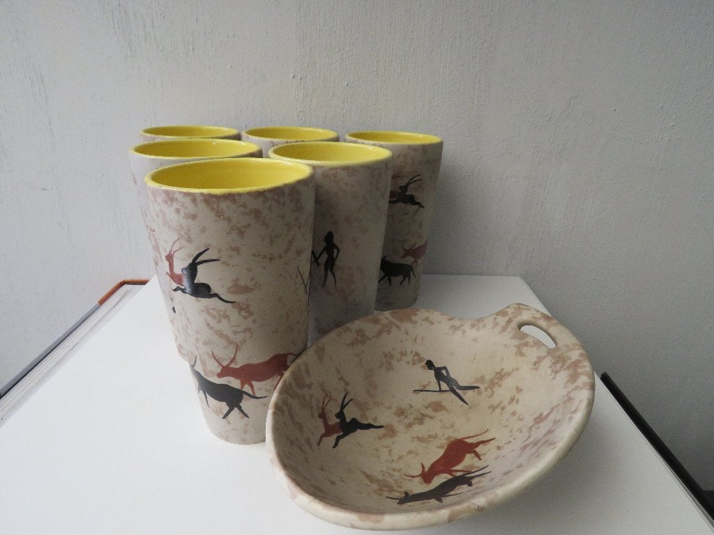 Set de 6 tasses et bol Roche céramique Gabriel Fourmaintraux, Enlèvement ou Envoi
