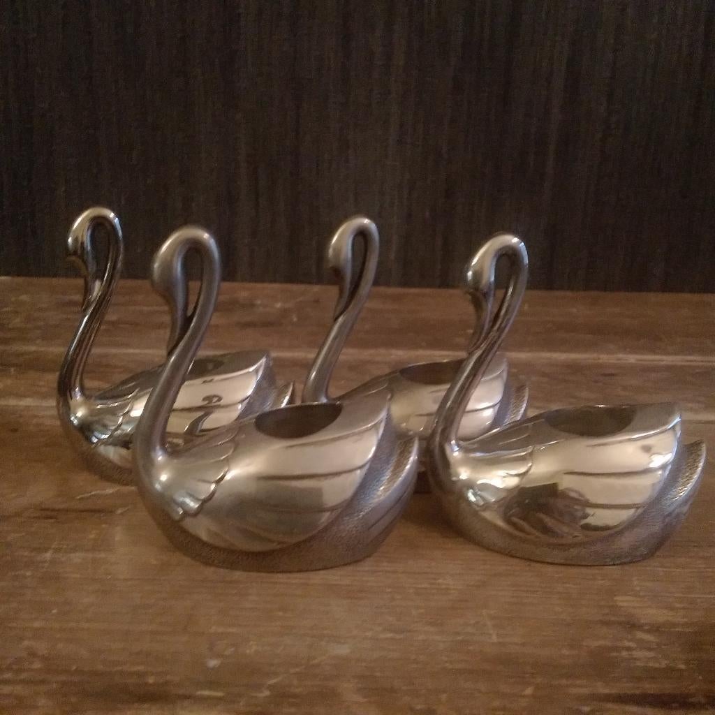 Prachtige silver plated art deco kaarsenhouders zwaantjes, Antiek en Kunst, Verzenden