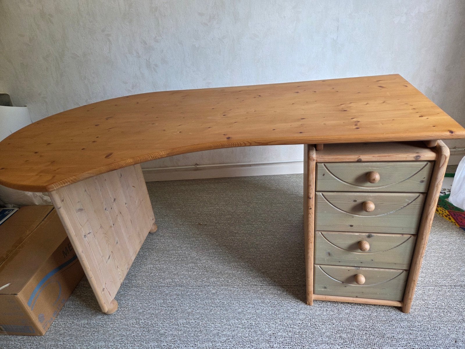 massieve licht grenen bureau, Enlèvement, Utilisé, Bois, Naturel