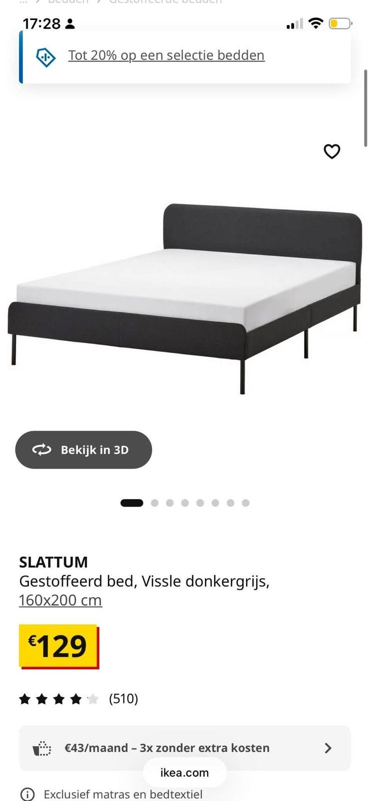 Bed slattum ikea 160, Ophalen, Gebruikt, Tweepersoons, 200 cm