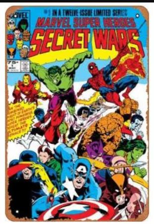 Vintage metalen bordje Marvel Secret Wars (30x20cm)