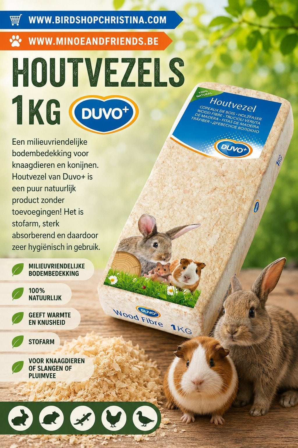 Houtvezels 1kg Duvo+ Bodem bedekking, Dieren en Toebehoren, Dierenvoeding, Ophalen