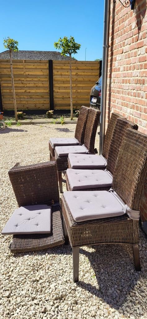 6 rieten stoelen met kussens, Tuin en Terras, Tuinsets en Loungesets, Ophalen