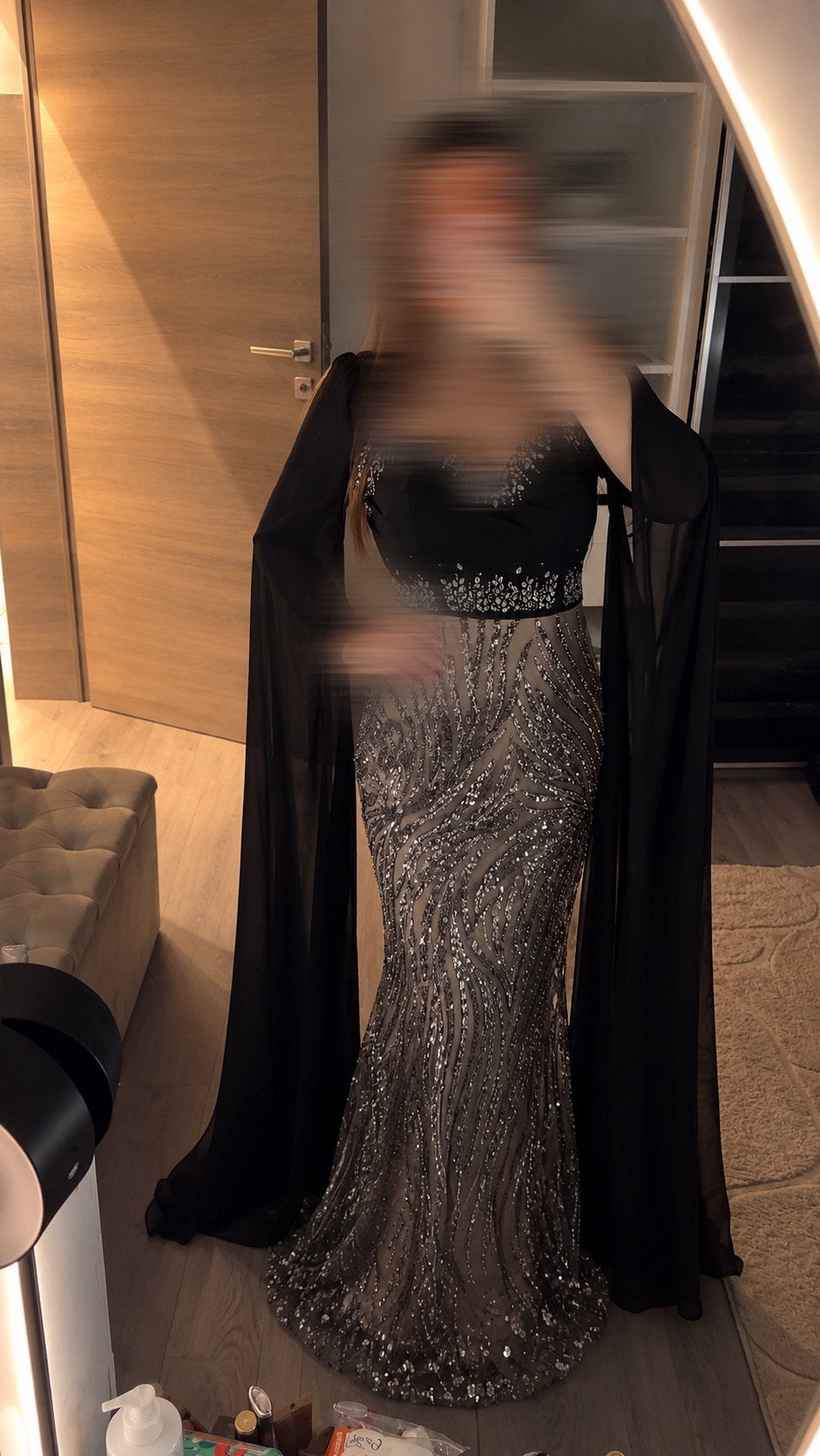 Longue robe noir beige soiree, Enlèvement ou Envoi, Comme neuf, Beige