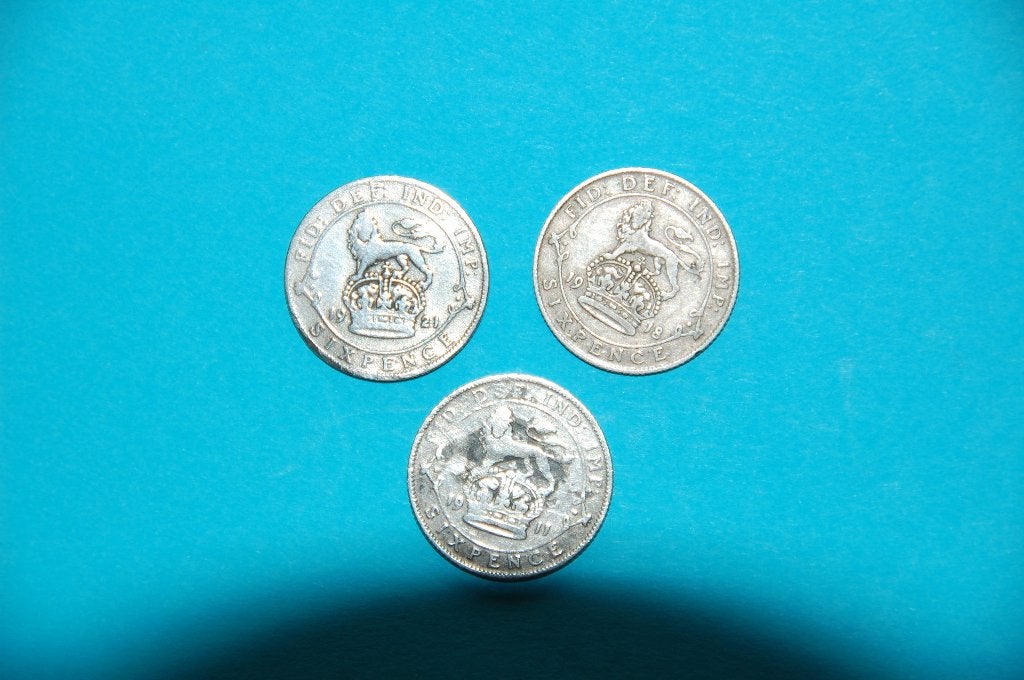 GEORGE V : ZILVEREN six pence 1911/1918/1921, Verzenden, Setje, Zilver
