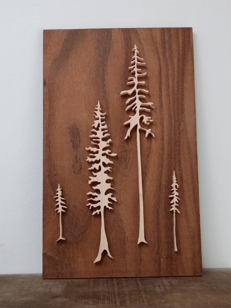 Handgemaakte dennenbomen op donker hout, Ophalen of Verzenden, Nieuw