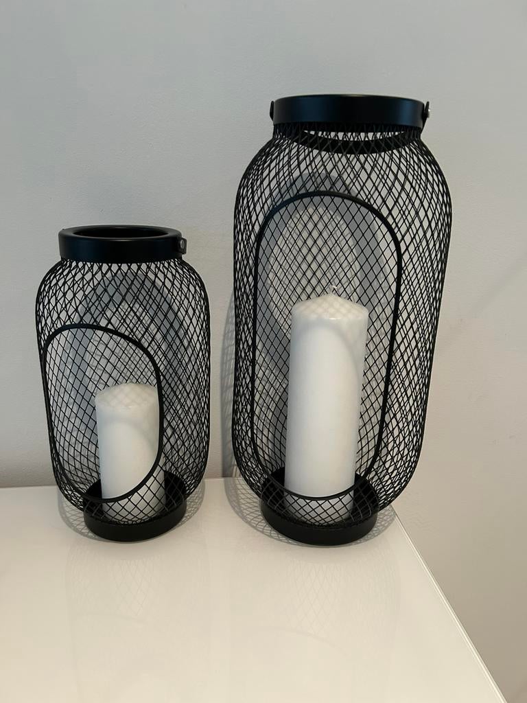 Kaarshouders + kaars, 25 tot 50 cm, Zwart, Ophalen of Verzenden, Zo goed als nieuw