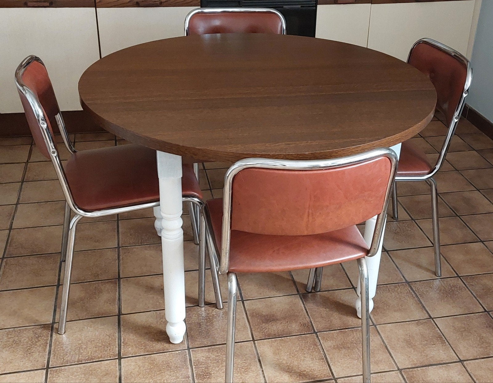 Ronde tafel met 4 stoelen- vintage set, Ophalen, Gebruikt, Vier personen, Rond