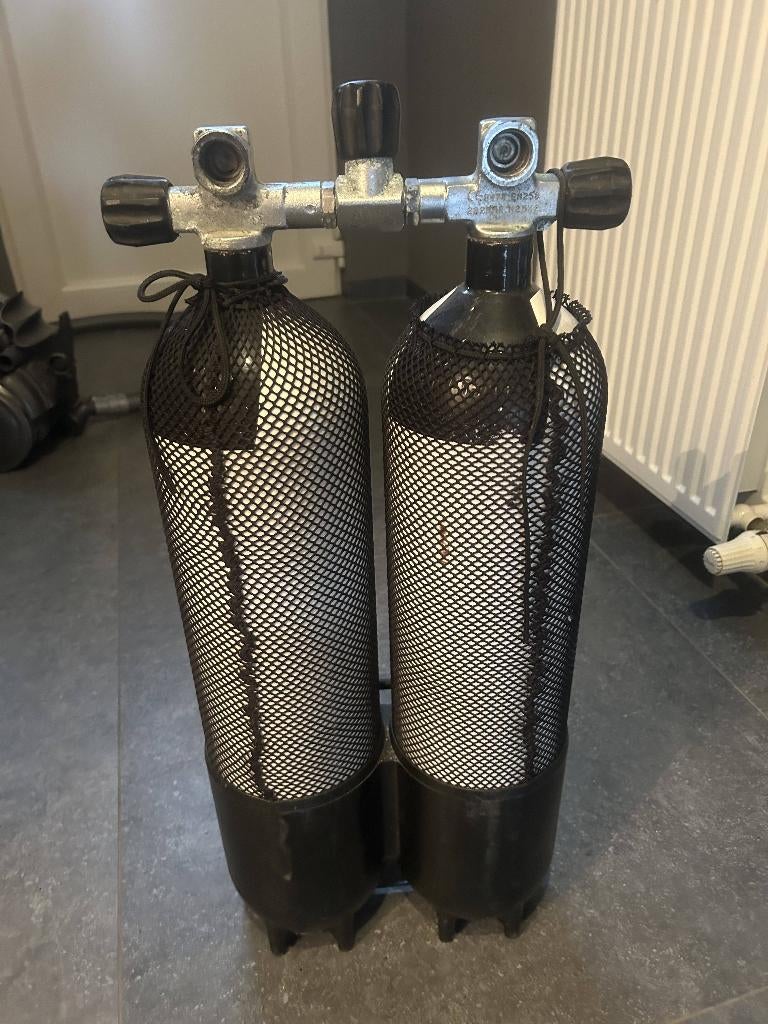 Duikfles bi 2x7l - 230 bar, Sports nautiques & Bateaux, Plongée, Enlèvement, Utilisé, Bouteille de plongée