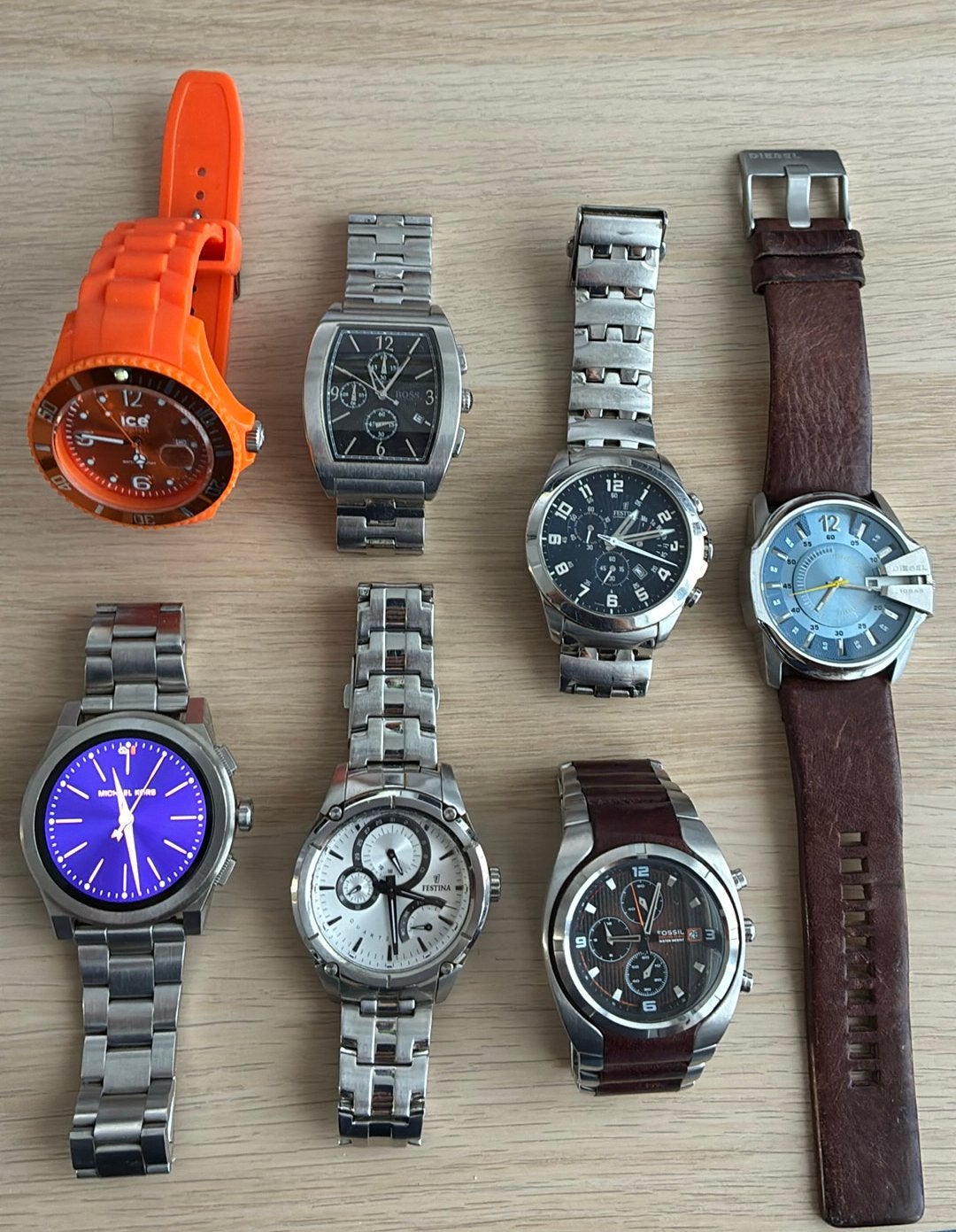 Set van 7 horloges van Festina, Boss, Diesel, Fossil en Kors, Ophalen, Zo goed als nieuw, Polshorloge