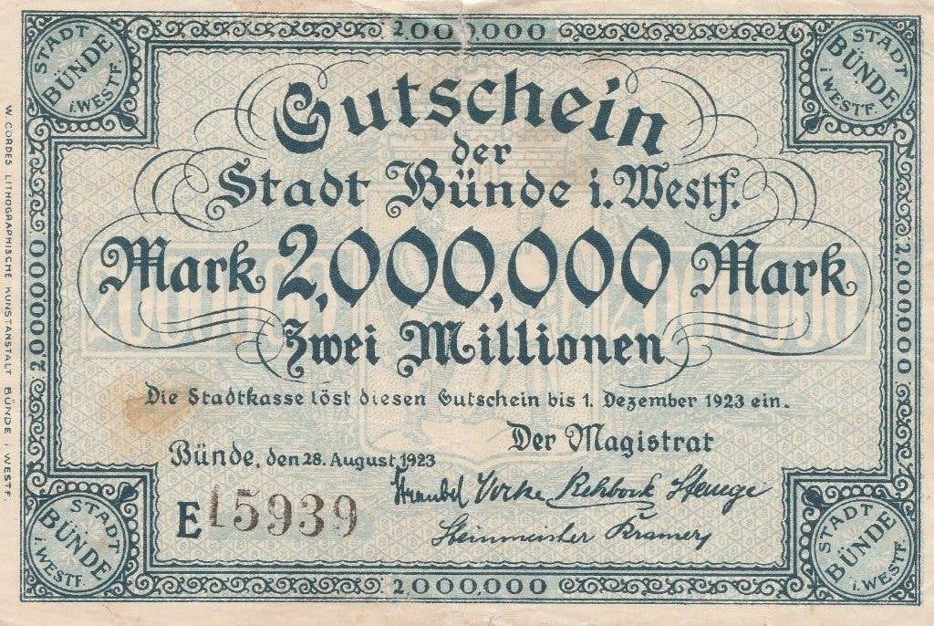 2 millionen mark 1923, Ophalen of Verzenden, Duitsland, Los biljet