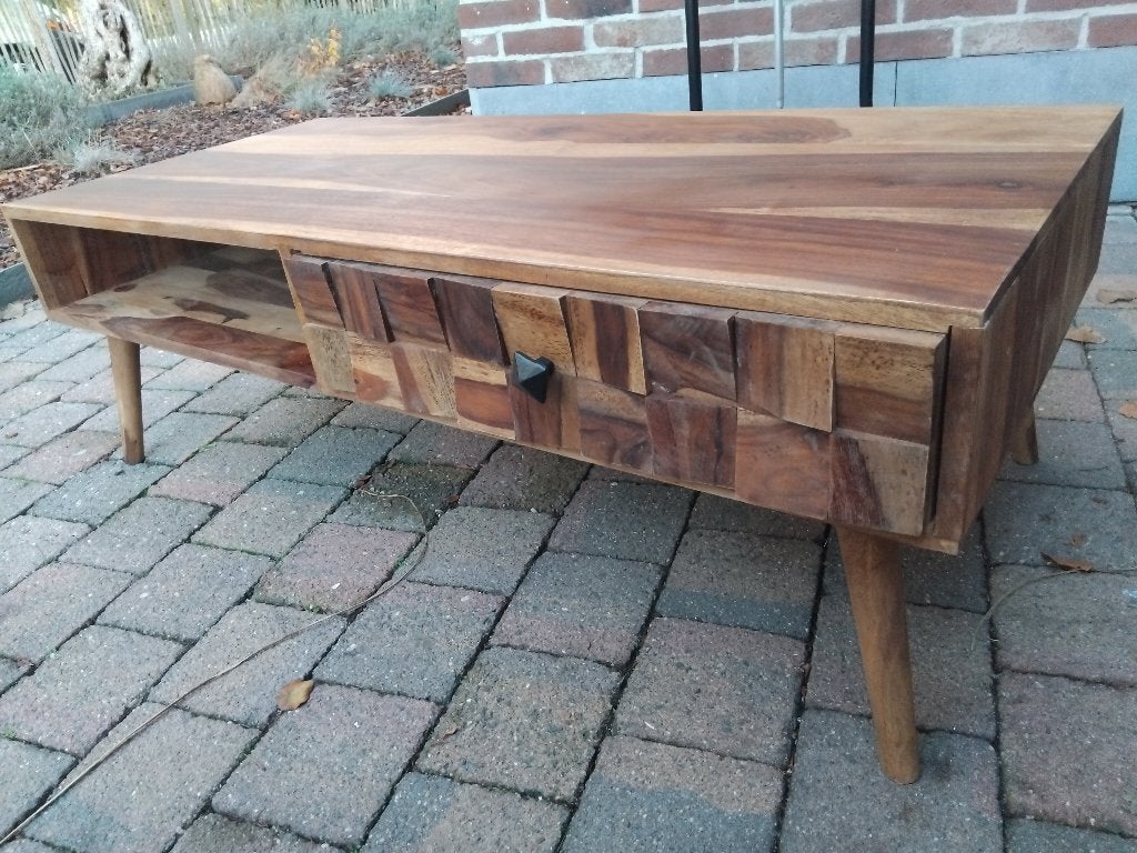massief Sheesham salontafel met 3 D lade, Ophalen, Zo goed als nieuw