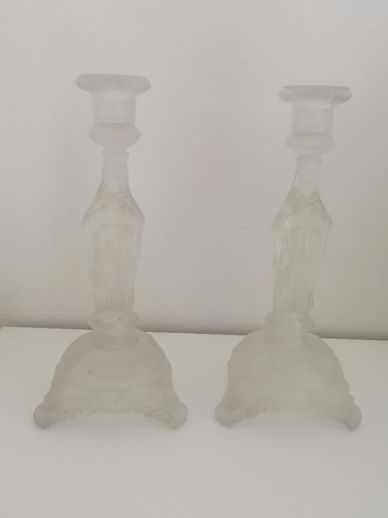2 glazen kandelaars Maria, Ophalen, Glas